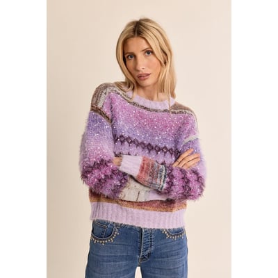 Pull col rond imprimé tie and dye avec détails sequins MOLLY BRACKEN
