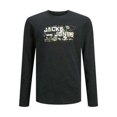 Logo Print Cotton T-Shirt with Long Sleeves JACK & JONES JUNIOR