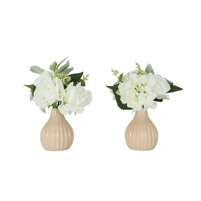 Bouquet artificiel de fleurs blanches en pot 25cm lot de 2 LIGNE DECO