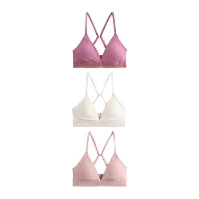 Brassière côtelée en coton à logo, lot de 3 NEXT