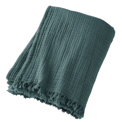 Plaid à franges, en 100% gaze de coton EDEN