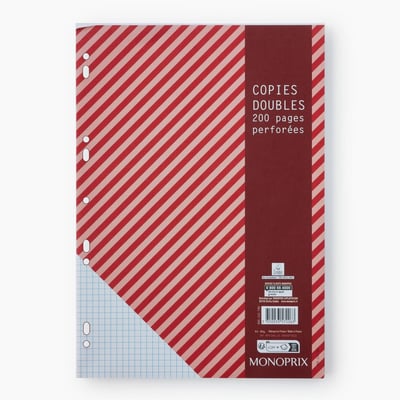 200 copies doubles, A4, petits carreaux, 80gr/m² MONOPRIX MAISON