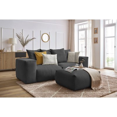 Canapé modulable 4 places en velours côtelé avec pouf, VOLTAIRE BOBOCHIC