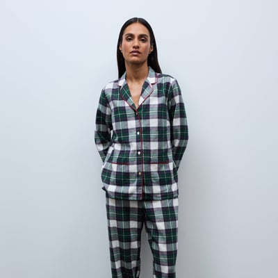 Pyjama col tailleur à carreaux en flanelle 100% coton BIO GOTS MONOPRIX