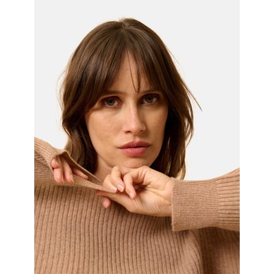Pull Col Rond Camel Chiné Charline JUST CASHMERE