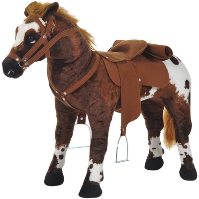Cheval debout en peluche effets sonores marron blanc HOMCOM