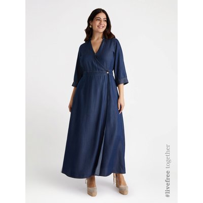 Robe longue en fibres ™ Lyocell croisée sur le devant avec col et manches trois-quarts. FIORELLA RUBINO