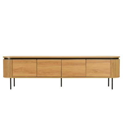 Meuble TV arrondi couleur naturelle 4 portes et pieds métal noir ELTON PIER IMPORT