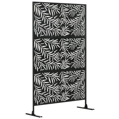 Panneau brise vue décoratif paravent extérieur motif végétal acier noir OUTSUNNY