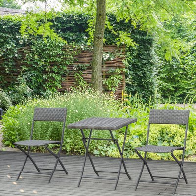 Salon de jardin bistro 2 personnes 3 pièces résine tressée grise OUTSUNNY