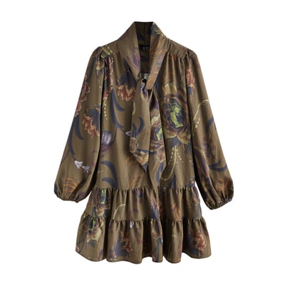 Robe courte à manches longues et col noué NEXT