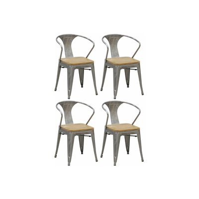 Chaise industrielle en métal et bois d'orme (Lot de 4) Acier brossé gris AUBRY GASPARD