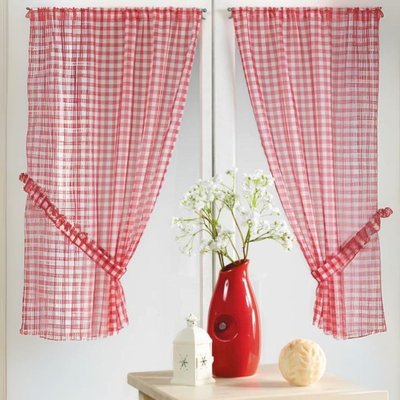 Paire petits voilages à carreaux rouges normands HOME MAISON
