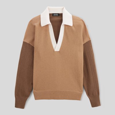 Pull col polo contrasté contenant de la laine et du cachemire MONOPRIX