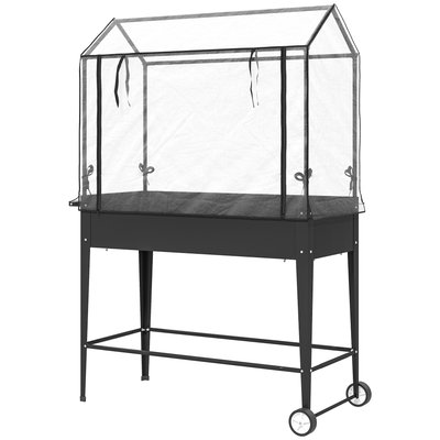 Jardinière sur pied avec serre - 2 roues - 100 x 45 x 152 cm - métal PVC noir OUTSUNNY