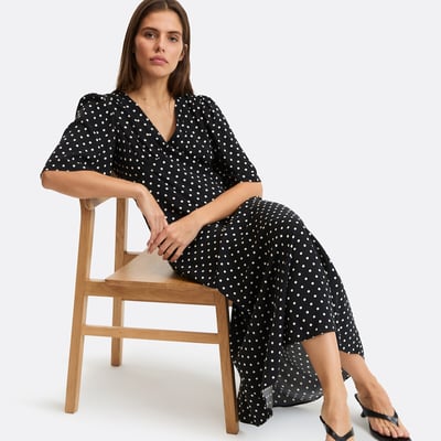 Polka dot full maxi dress with short sleeves LA REDOUTE COLLECTIONS