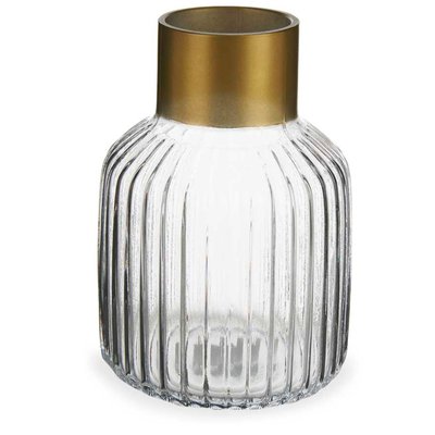 Vase en verre strié et doré 12x12x18cm WADIGA