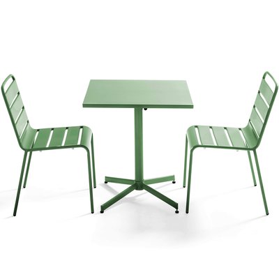 Salon de jardin table carrée et 2 chaises en métal, PALAVAS OVIALA