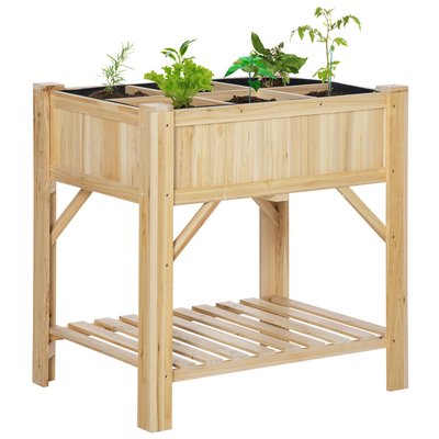 Jardinière sur pieds carré potager avec étagère sapin OUTSUNNY