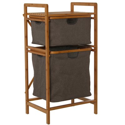 Étagère de salle de bain bambou et tiroirs lin gris 44x33x84.5cm WADIGA