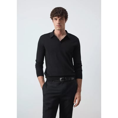 Pull polo 100 % laine mérinos maille fine MANGO MAN