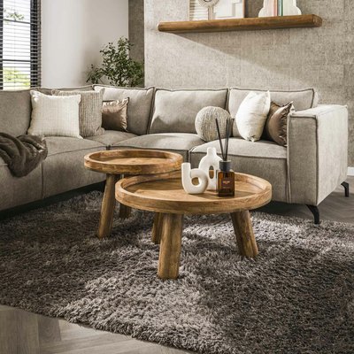 Table basse gigogne à bords hauts en bois de manguier (lot de 2) CREEK PIER IMPORT