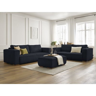 Canapé droit fixe 6 places en gros côtelé doux avec pouf, CHELSEA BOBOCHIC