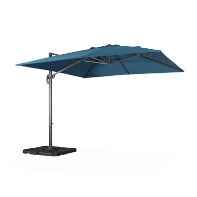 Parasol déporté carré 3x3m, mât effet bois + dalles à lester 50x50cm FALGOS + BASE 50 SWEEEK