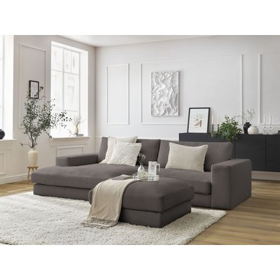 Canapé d'angle fixe 3 places en velours côtelé avec pouf, LEONARD BOBOCHIC