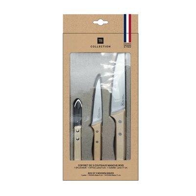 Coffret de 3 couteaux de cuisine manche hêtre&nbsp TB COLLECTION