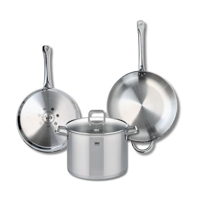Batterie 2 poêles 28/32cm + 1 faitout 26cm PROFI CITRIN ELO