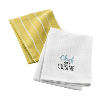 2 Serviettes torchons brode Chef en cuisine DOUCEUR D'INTÉRIEUR