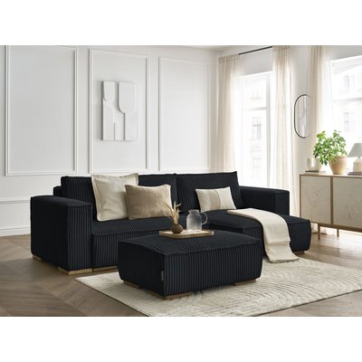 Canapé d'angle convertible 4 places en gros côtelé doux avec pouf, CHELSEA BOBOCHIC