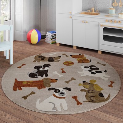 Tapis enfant rond motif chiens , ROCKY & FRIENDS SMART KIDS
