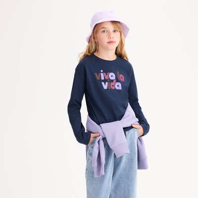 Slogan Print T-Shirt with Long Sleeves LA REDOUTE COLLECTIONS