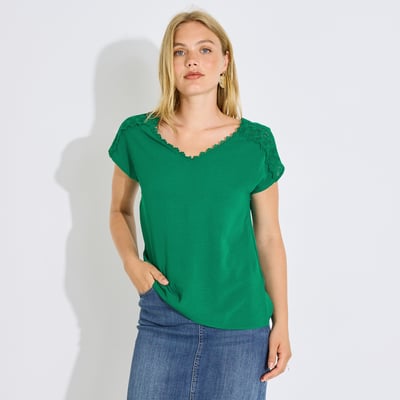 Blouse col V détails ajourés GRAIN DE MALICE