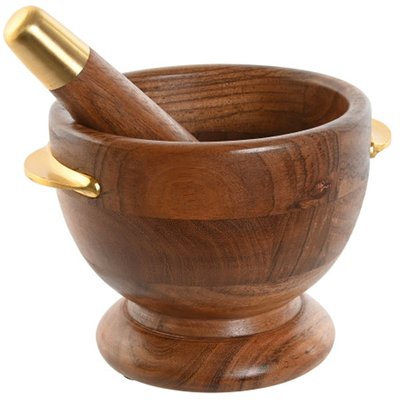 Mortier et pilon en acacia et inox doré 20.5x17x14.5cm WADIGA