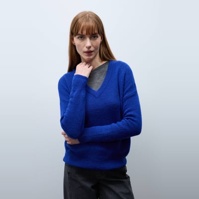Pull col V uni contenant de l'alpaga MONOPRIX
