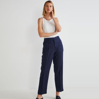 Pantalon lin bleu marine femme La Redoute
