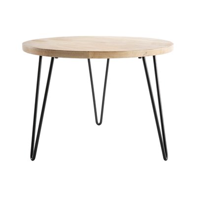 Table basse ronde bois manguier massif et métal noir D60 cm VIBES MILIBOO