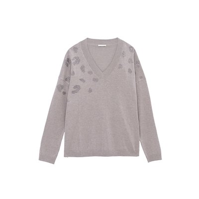 Jersey de manga larga con cuello en pico y pedrería IKKS