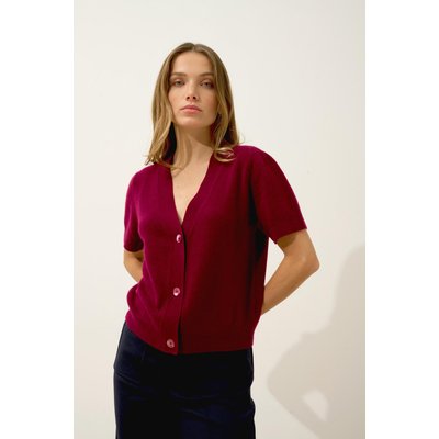 Cardigan Col V Manches Courtes Bordeaux Iris JUST CASHMERE