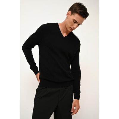 Pull Col V 4 Fils Noir Nathan JUST CASHMERE
