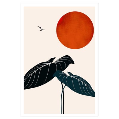Affiche fleurs ""Monstera au soleil rouge"" HEXOA