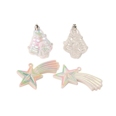 Lot de 4 Boules de Noël 2 Sapins et 2 Étoiles Brillant et Mat EDEN