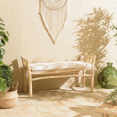 Banc rondins de teck naturel coussin blanc MANAK PIER IMPORT