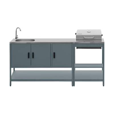 Cuisine d'extérieure 2 modules avec barbecue charbon de bois sur pieds, 2 étagères et thermomètre NAXOS BARBECUE CHARBON + 1 MODULE SWEEEK
