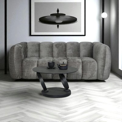 Canapé gris 3 places forme arrondie en tissu chenille IENA PIER IMPORT