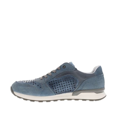 Sneakers olive en cuir perforé avec semelle blanche et grise et des lacets plats RIEKER