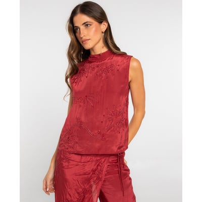 Top sans manches brodé de perles, doublé, avec fermeture à boutons recouverts dans le dos Disponible avec pantalon assorti Top de soirée femme THE-ARE